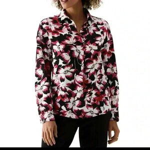 Rafaella Ladies Woven Top Blouse Long Sleeve, Fresh Bouquet Floral, Size Small